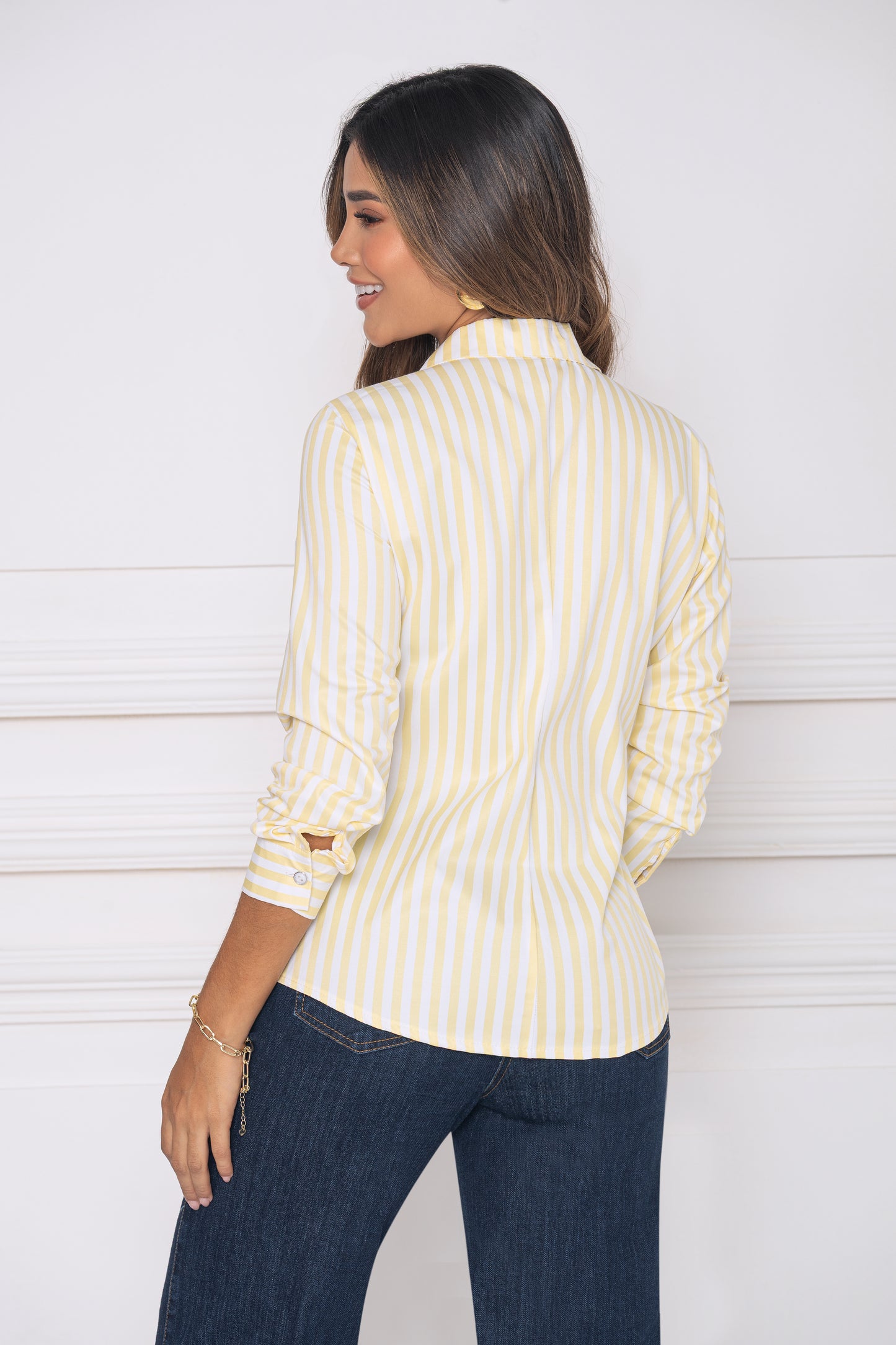 Blusa Rayas Amarillas Popelina Ref A-775