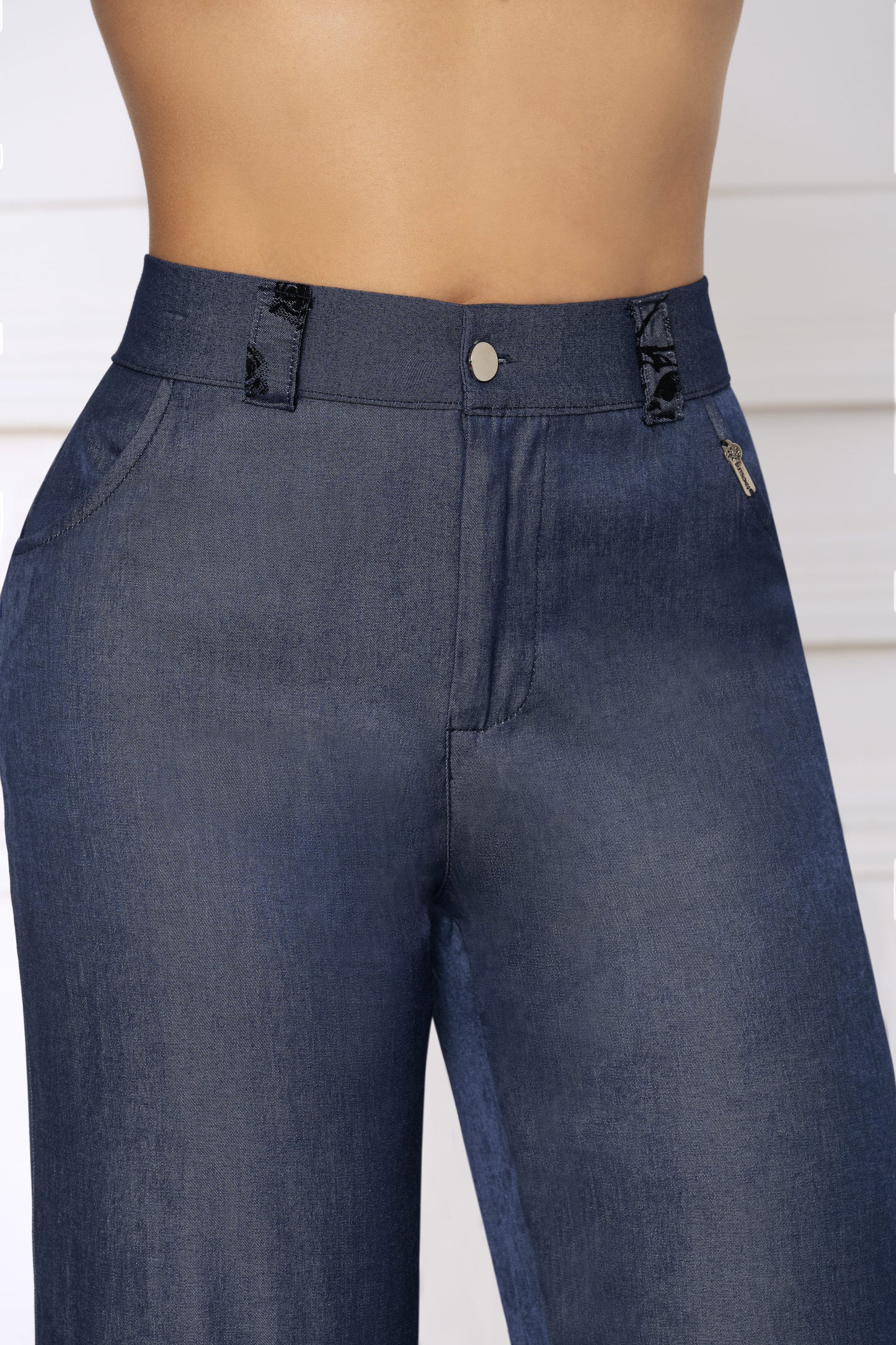 Pantalón Chambray Pasadores con Textura Wide Leg Ref A-777