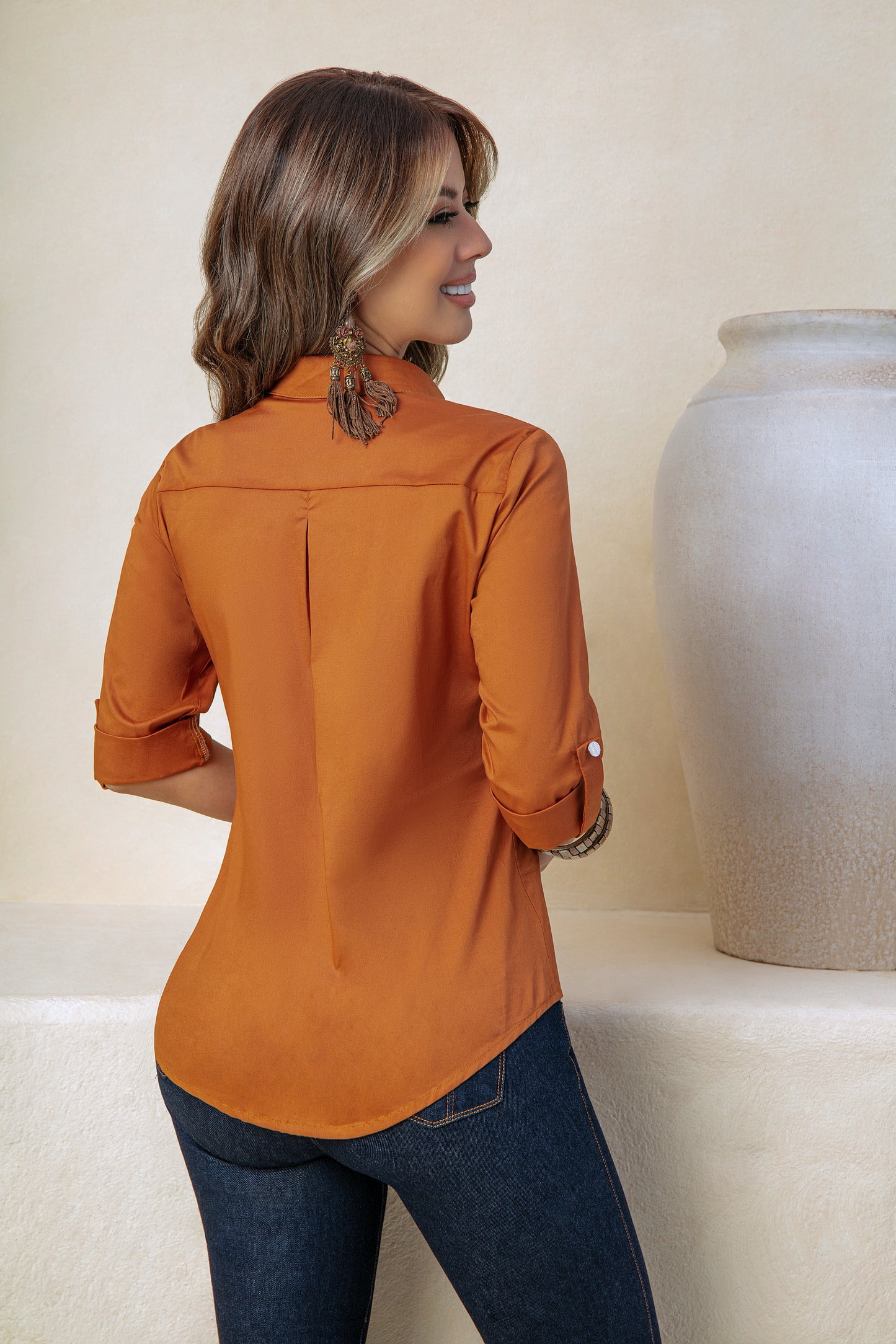 Blusa Cargo Terracota Popelina Licrada Ref A-392