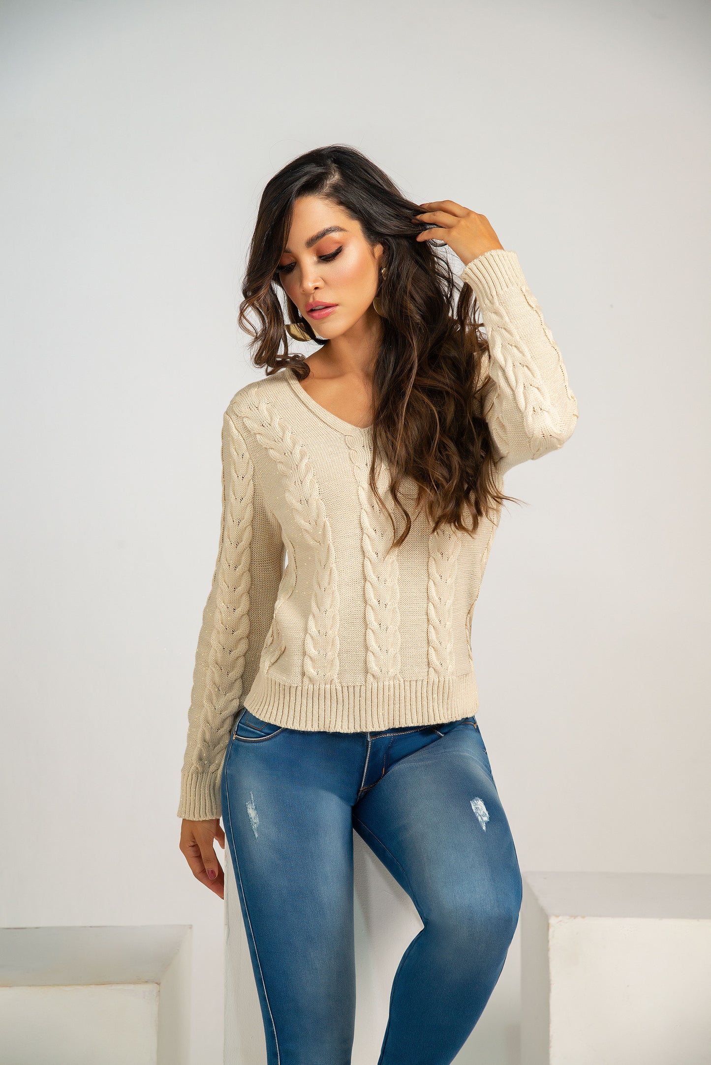 Sueter Beige Con Lurex - Semi Ajustado Ref M-222