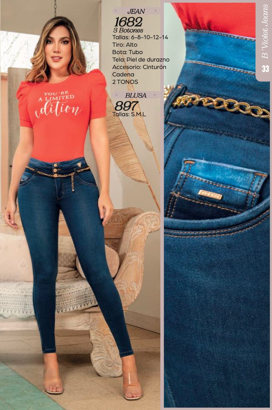 Jeans Bviolet Azul Medio Cinturón Ref 1682