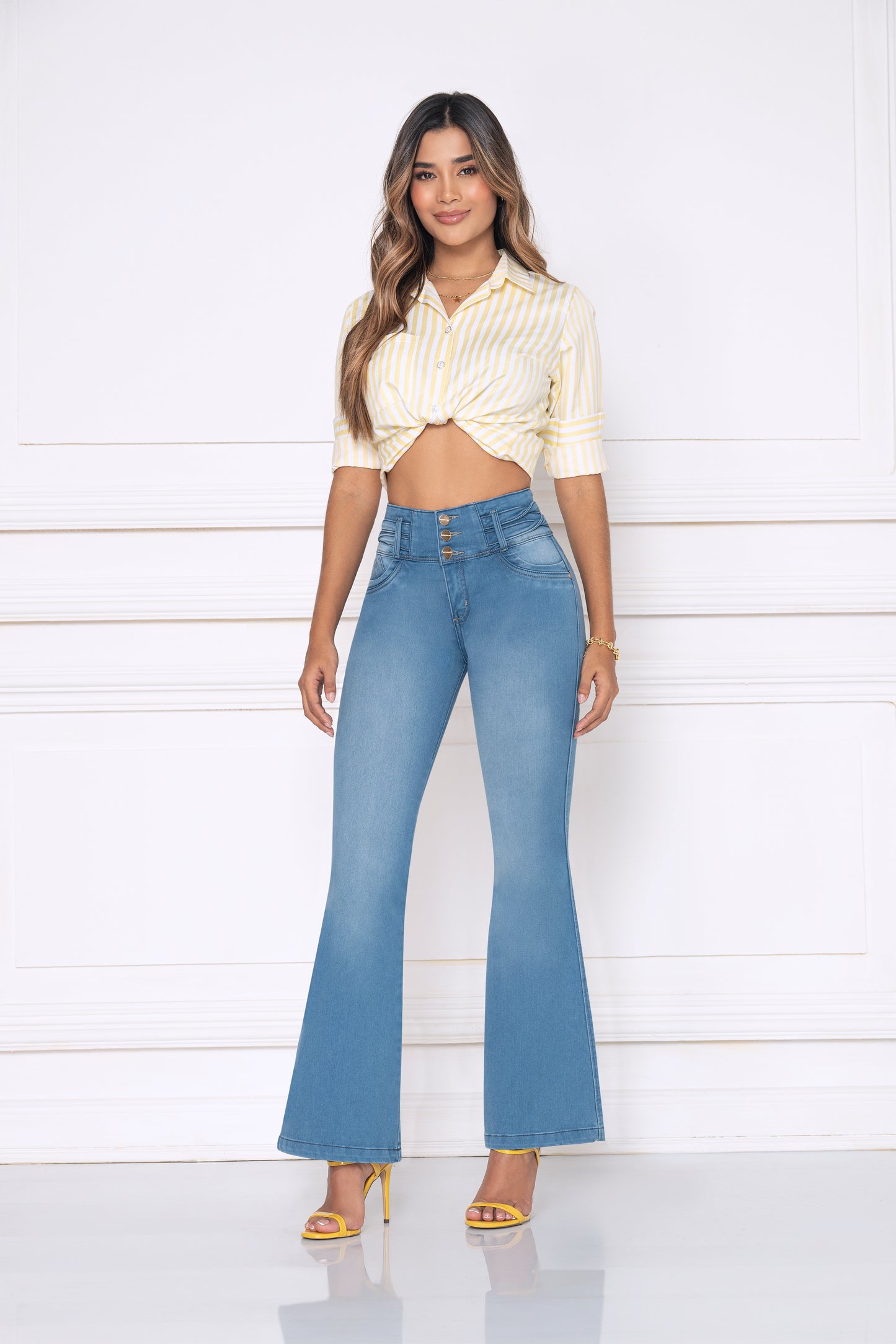 Jean Push Up Piel Durazno Bota Campana Ref 2152