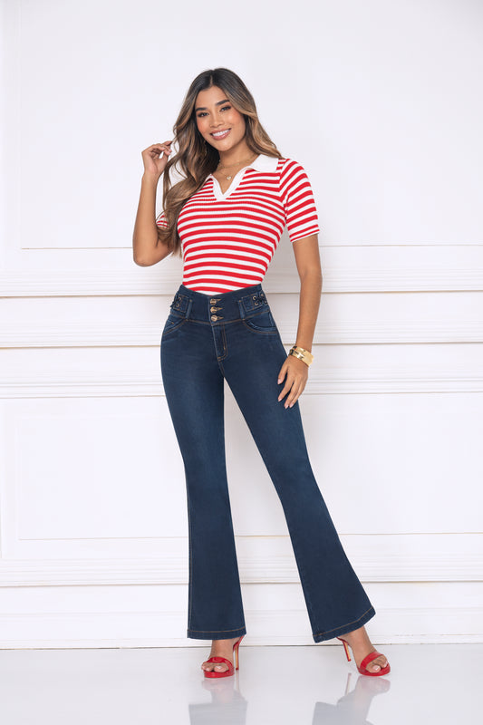 Jean Push Up Piel Durazno Bota Campana Ref 2159