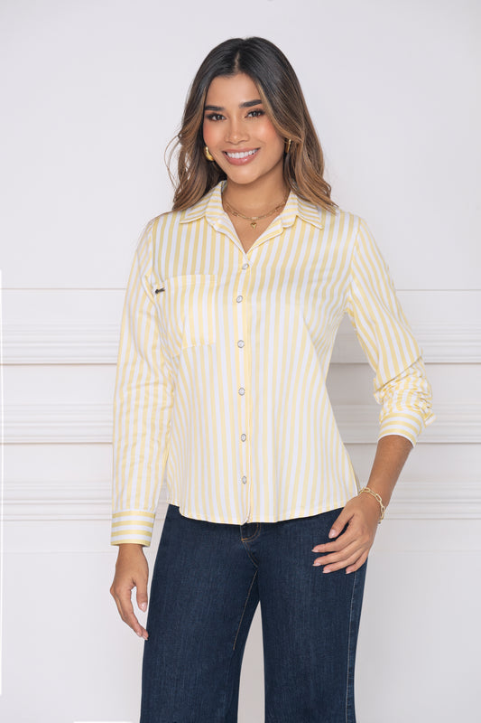 Blusa Rayas Amarillas Popelina Ref A-775
