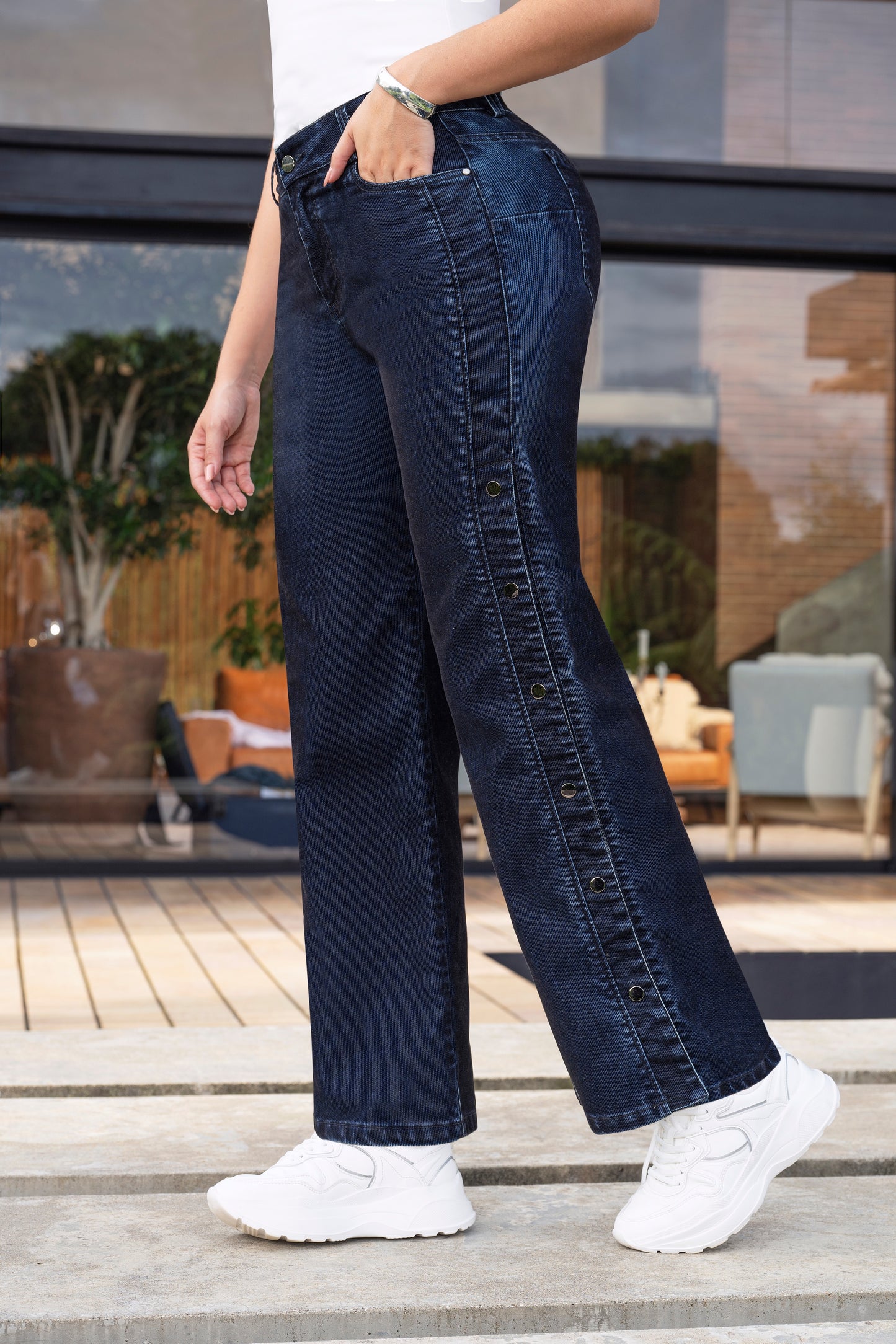 Jean Comfort Indigo Corduroy Bota con Broches Funcionales Ref 2033