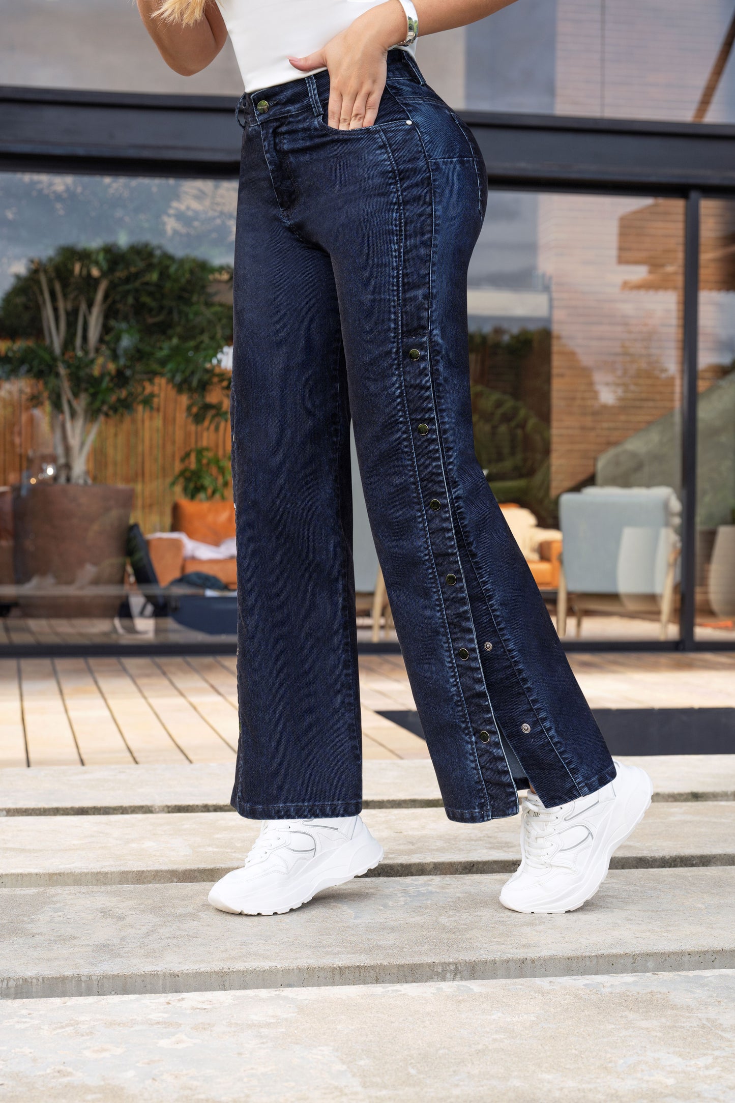 Jean Comfort Indigo Corduroy Bota con Broches Funcionales Ref 2033