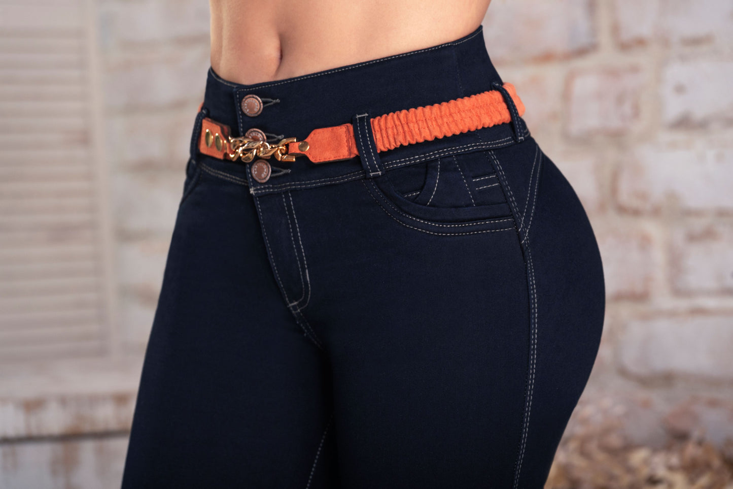 Jean Push Up Piel Durazno Bota Recta Ref 2056